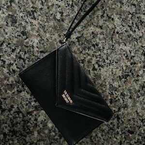 Victoria's Secret Black Envelope Wristlet with Gold Logo